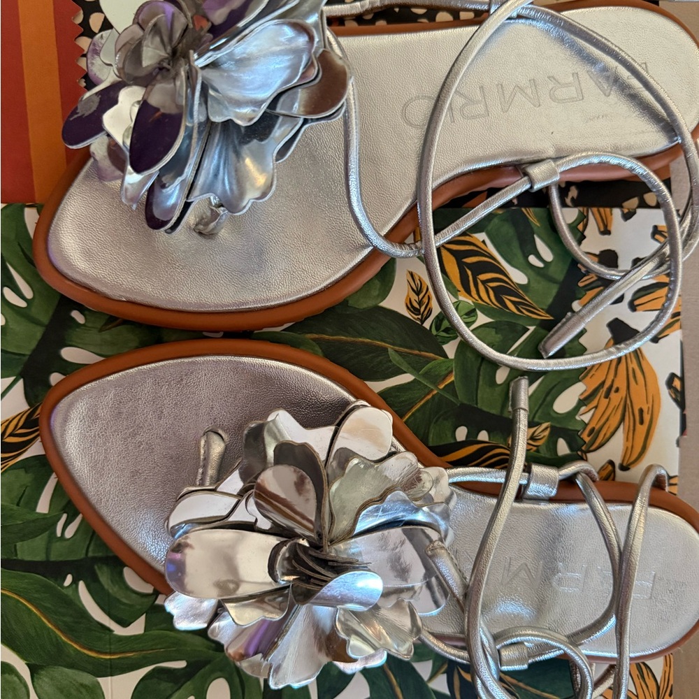 FARM Rio Strap On Silver Floral Sandals- BRAND NEW